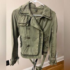 Joie olive green cropped trench coat with lace detail - size S